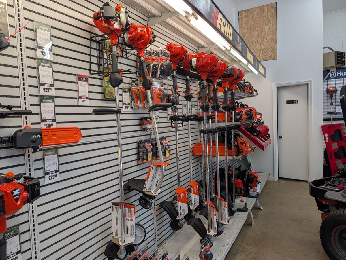 Echo trimmer wall in the showroom